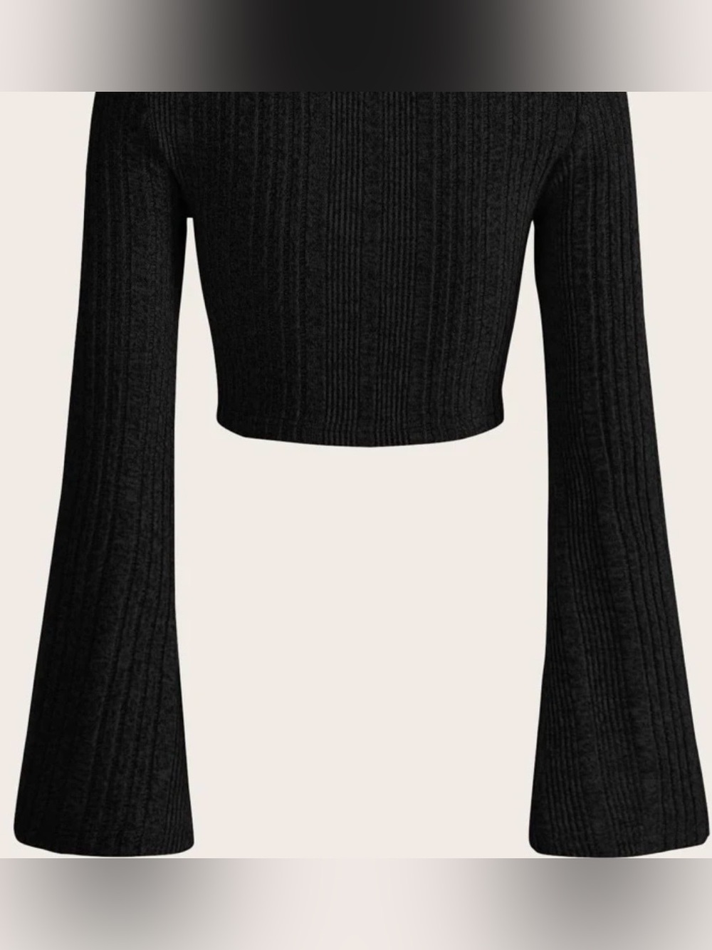 Y2K Soft Flared Bell Sleeve Ribbed Cropped Scoop Neck Women’s Crop Top Size XS - Picture 2 of 4